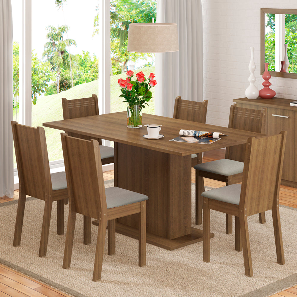 Juego de Comedor Megan Mesa con Encimera y 6 Sillas Marrón/Sintético Beige