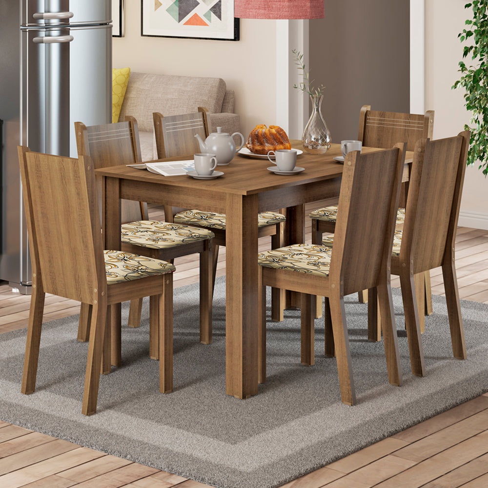 Juego de Comedor Maris Mesa con Encimera y 6 Sillas Marrón/Lírio Beige