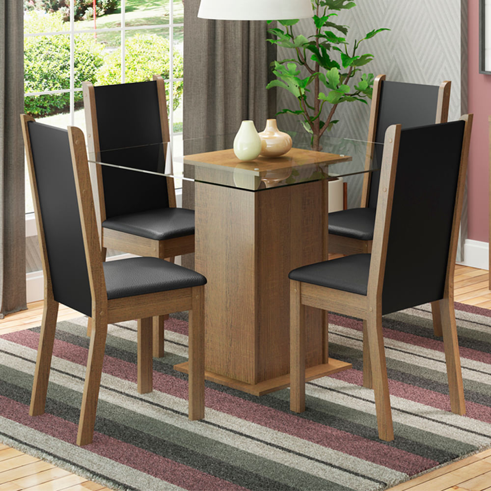 Juego de Comedor Mesa con Encimera de Vidrio y 4 Sillas Marrón/Negro Aline