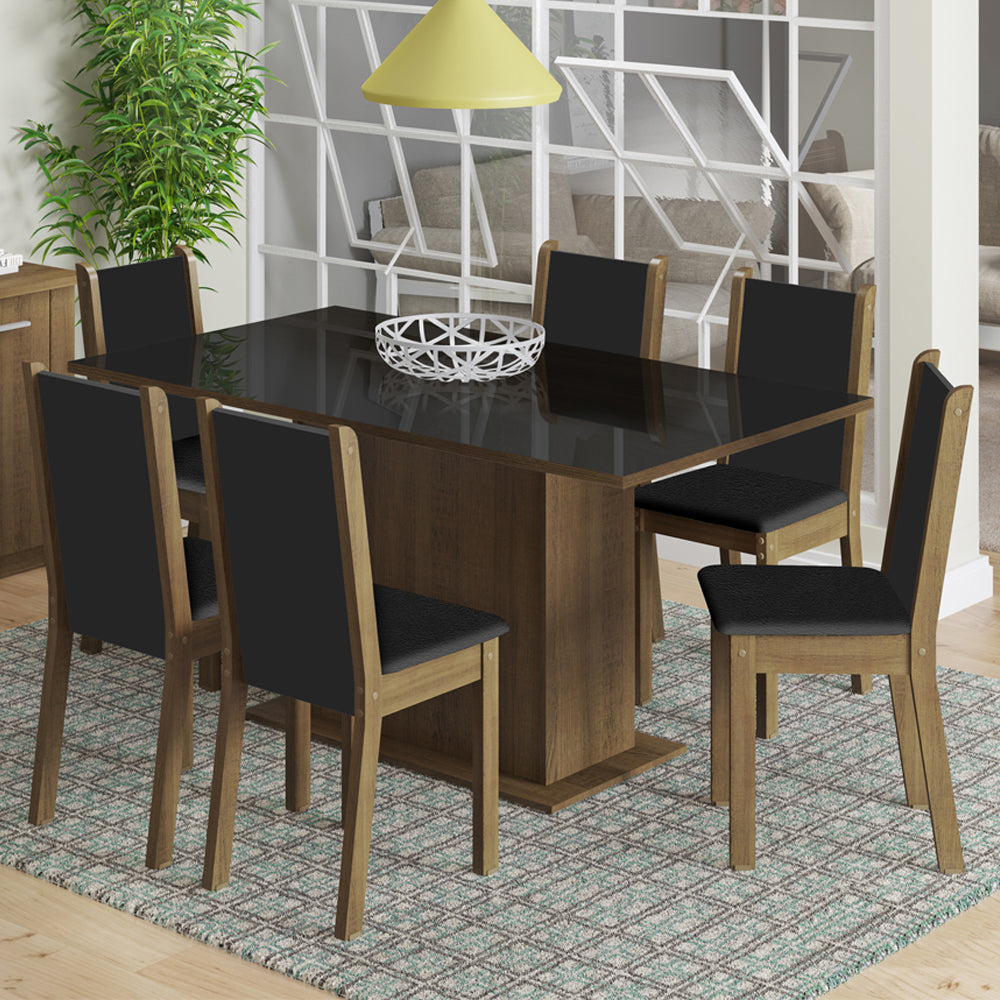 Juego de Comedor Mesa Encimera de Madera 6 Sillas Marrón/Negro Moscou