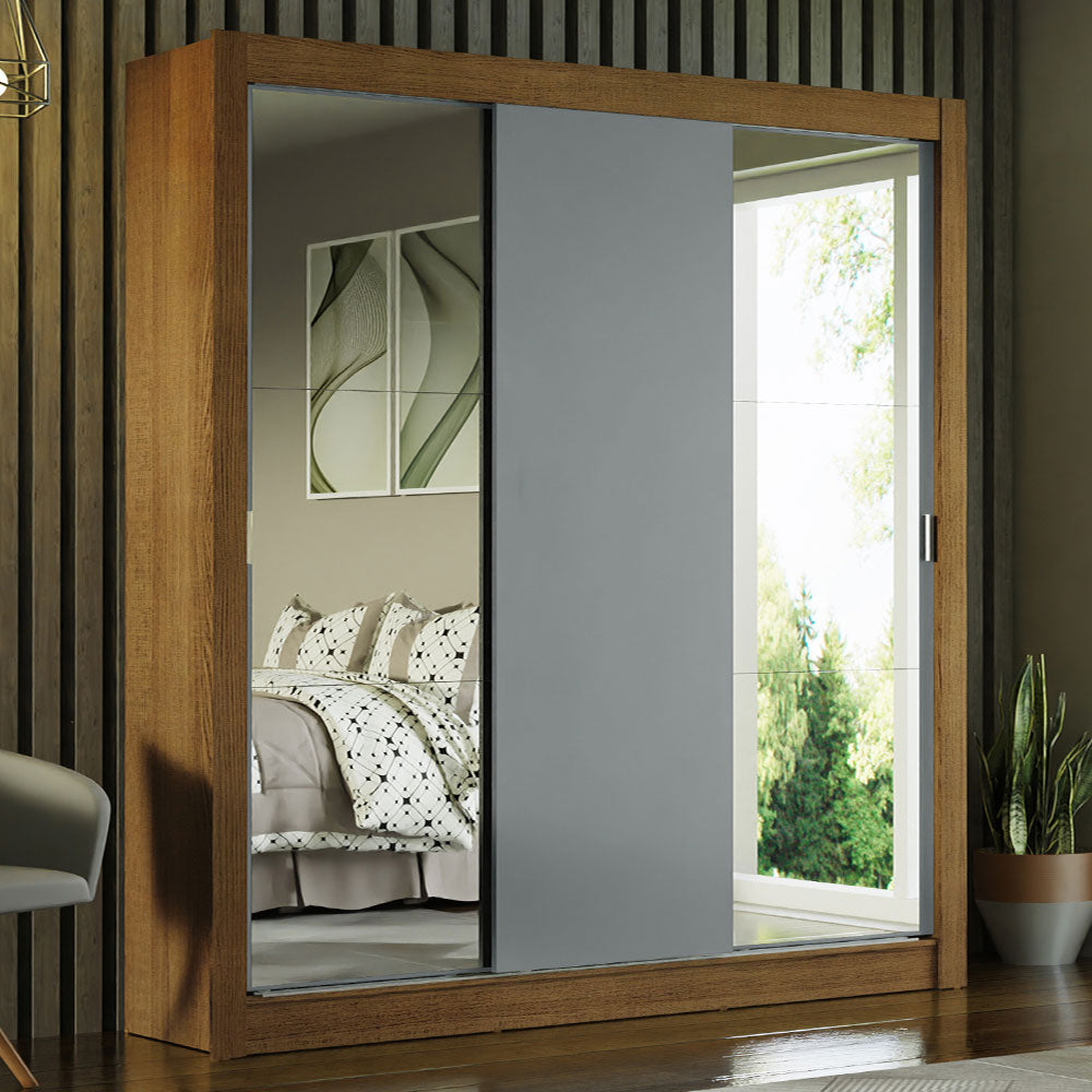 Clóset Matrimonial 3 Puertas Corredizas con Espejos Marrón/Gris Monaco