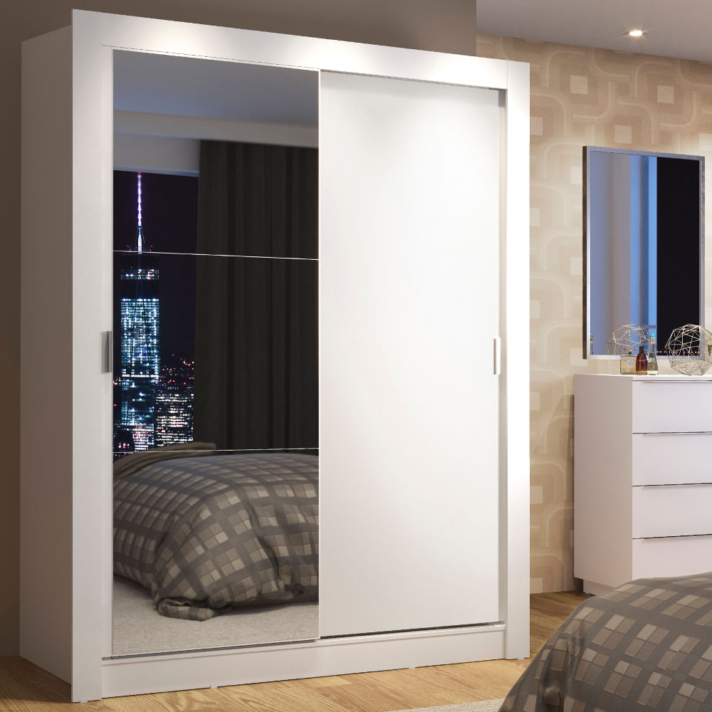 Clóset Soltero Denver 2 Puertas Corredizas con Espejo Blanco