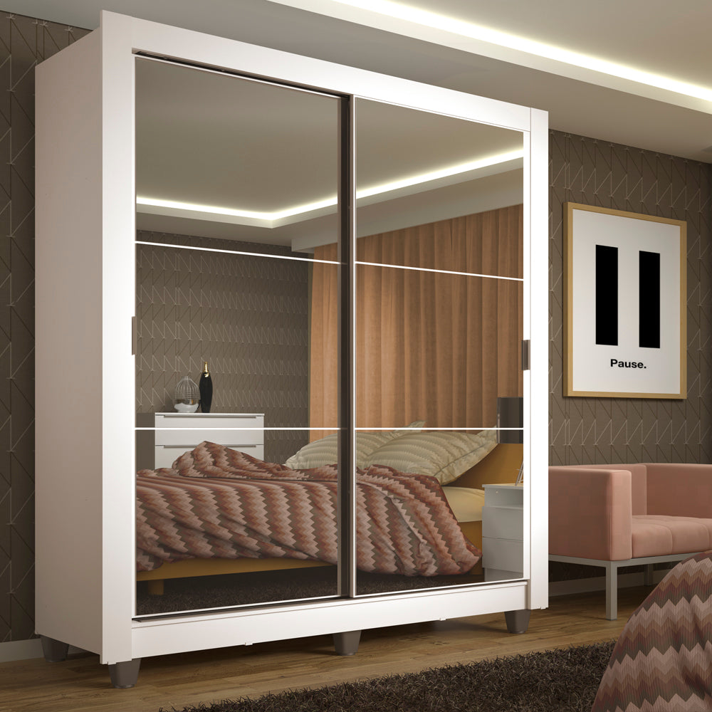 Clóset Soltero Denver 2 Puertas Corredizas con Espejo con Pies Blanco