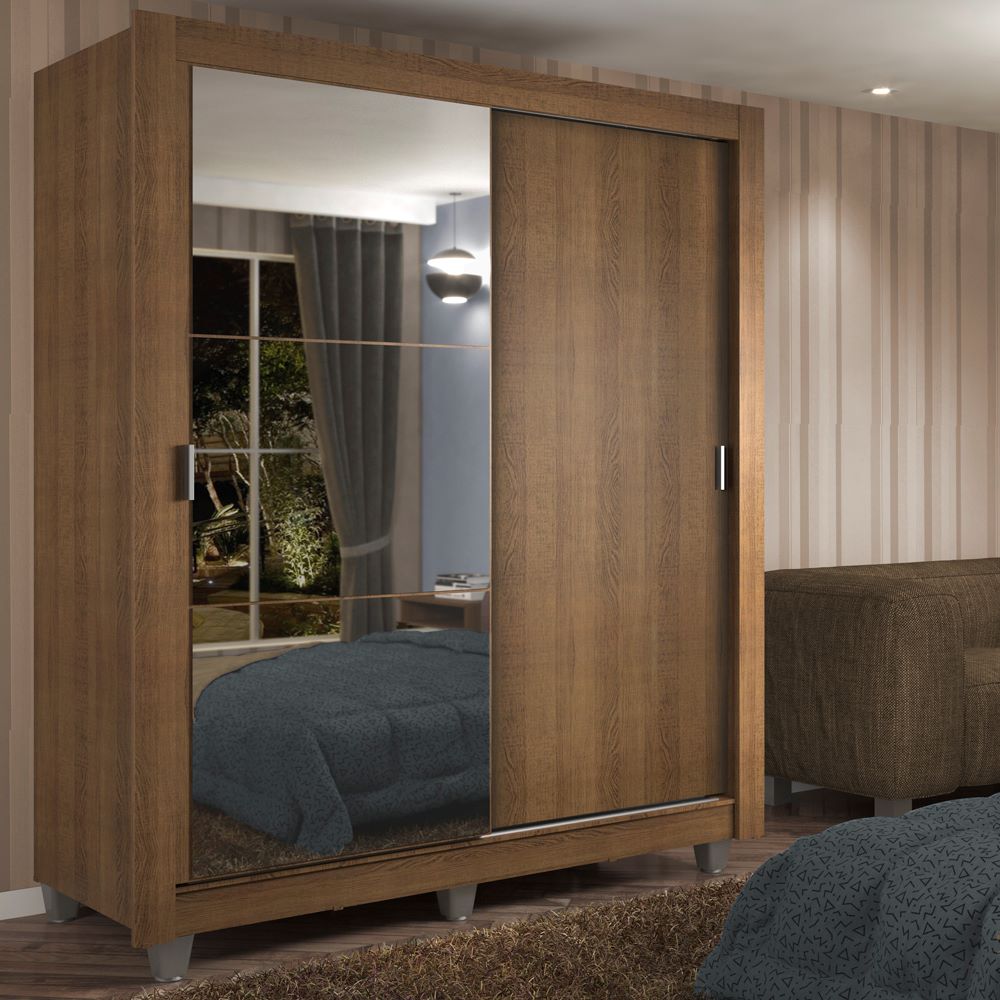 Clóset Soltero 2 Puertas Corredizas con Espejo 2 Cajones con Patas Marrón Dallas