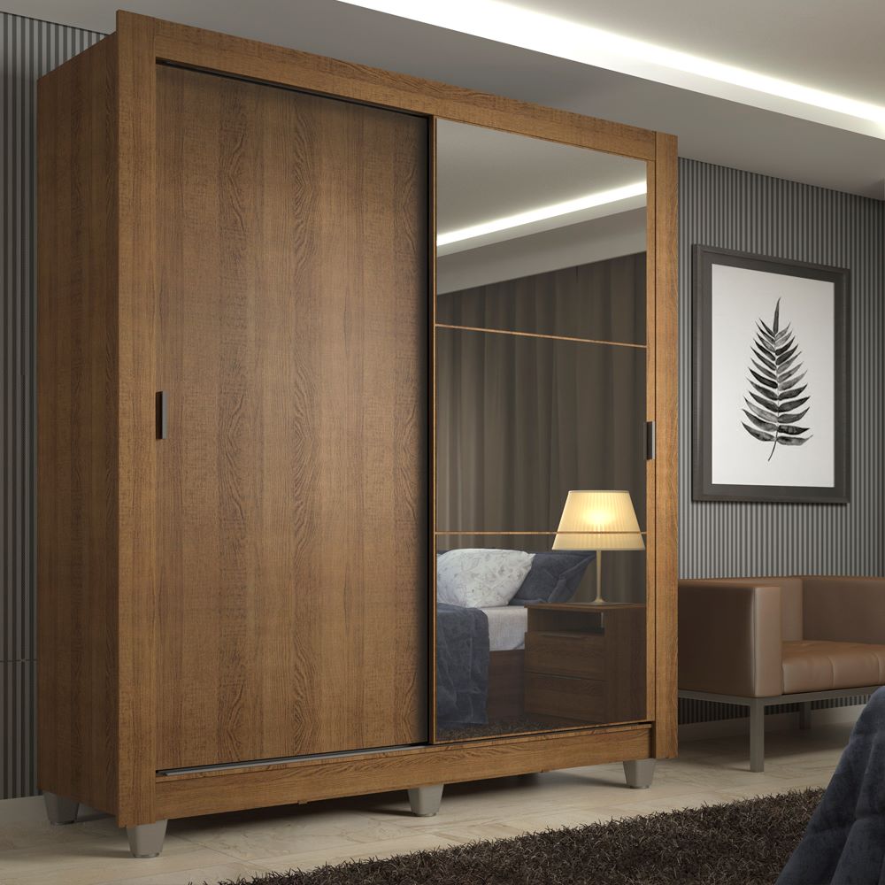 Clóset Soltero Denver 2 Puertas Corredizas Espejo con Patas Marrón