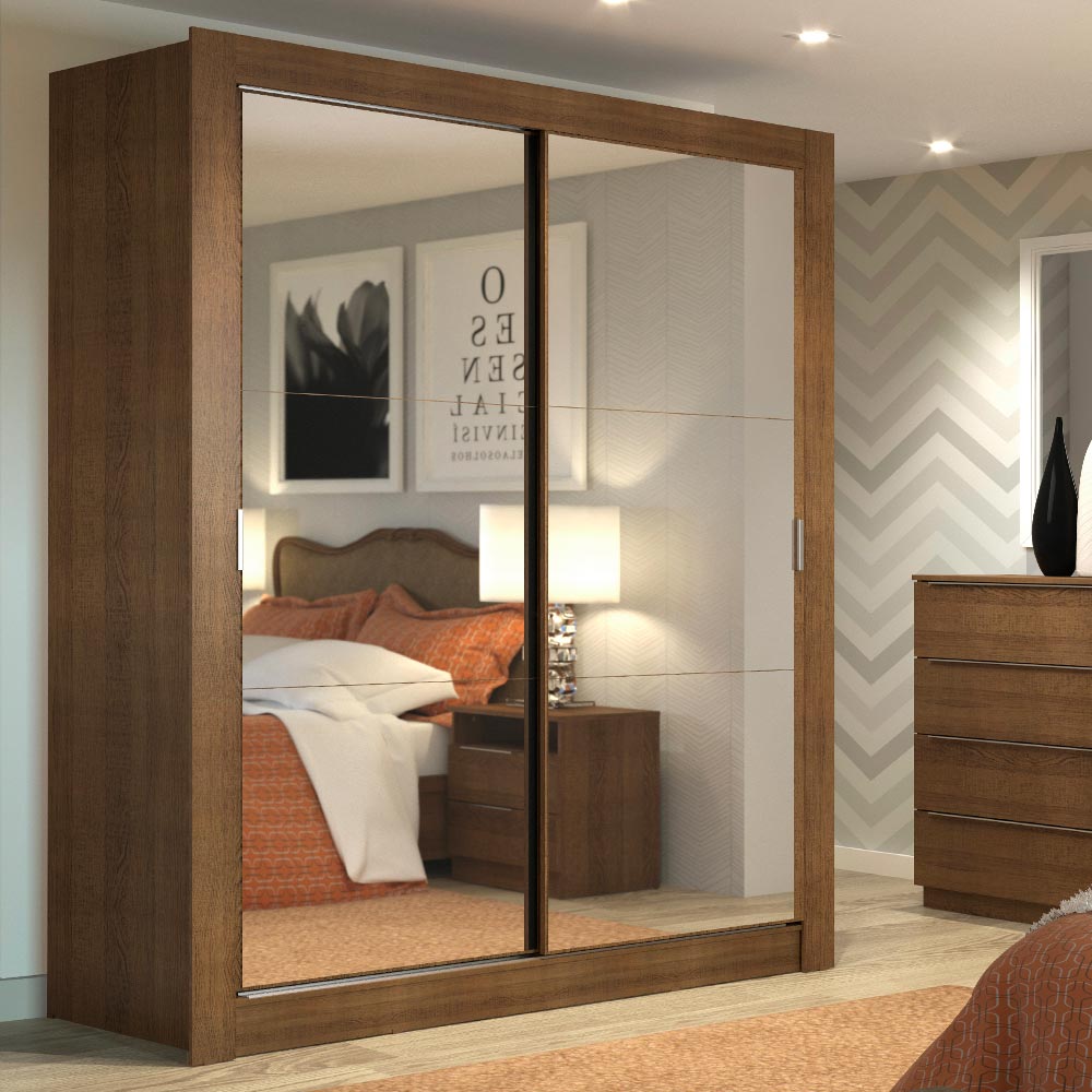 Clóset Soltero 2 Puertas Corredizas con Espejo 2 Cajones Marrón Dallas