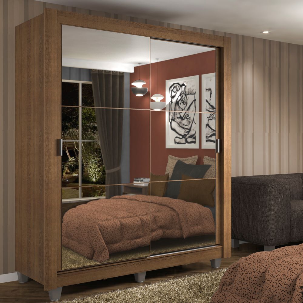 Clóset Soltero 2 Puertas Corredizas con Espejos 2 Cajones con Patas Marrón Dallas