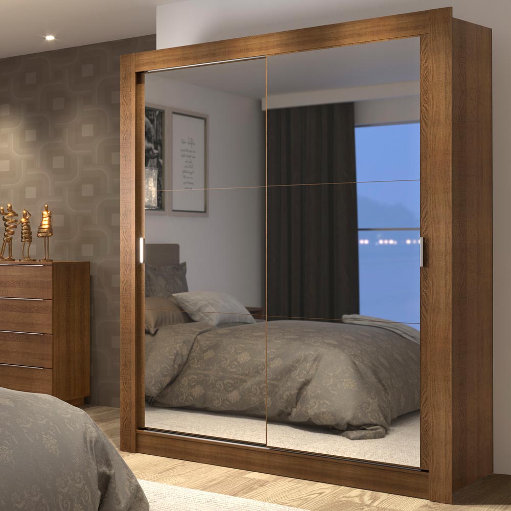 Clóset Soltero 2 Puertas Corredizas con Espejo 4 Cajones Marrón Dallas Plus