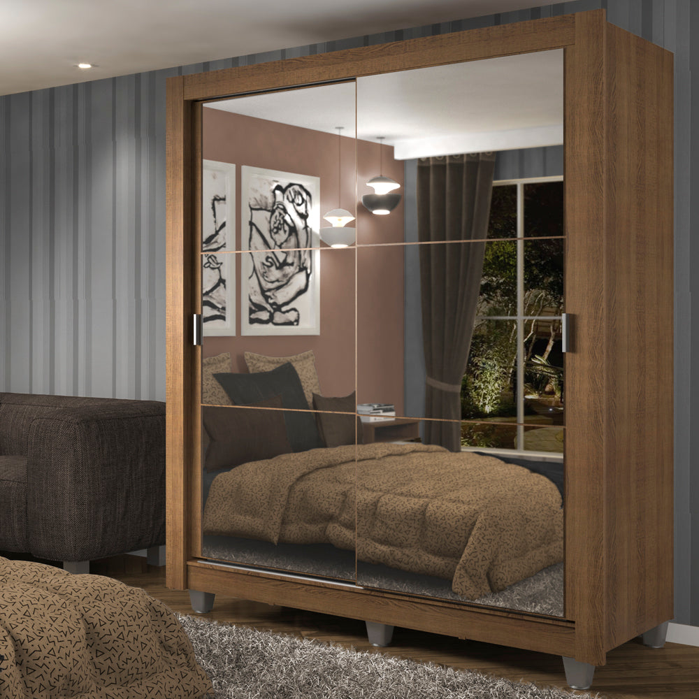 Clóset Soltero 2 Puertas Corredizas con Espejos 4 Cajones con Patas Marrón Dallas Plus