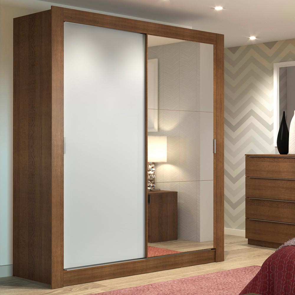 Clóset Soltero 2 Puertas Corredizas con Espejo 2 Cajones Marrón/Blanco Dallas