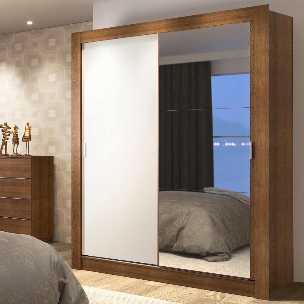 Clóset Soltero 2 Puertas Corredizas con Espejo 4 Cajones Marrón/Blanco Dallas Plus