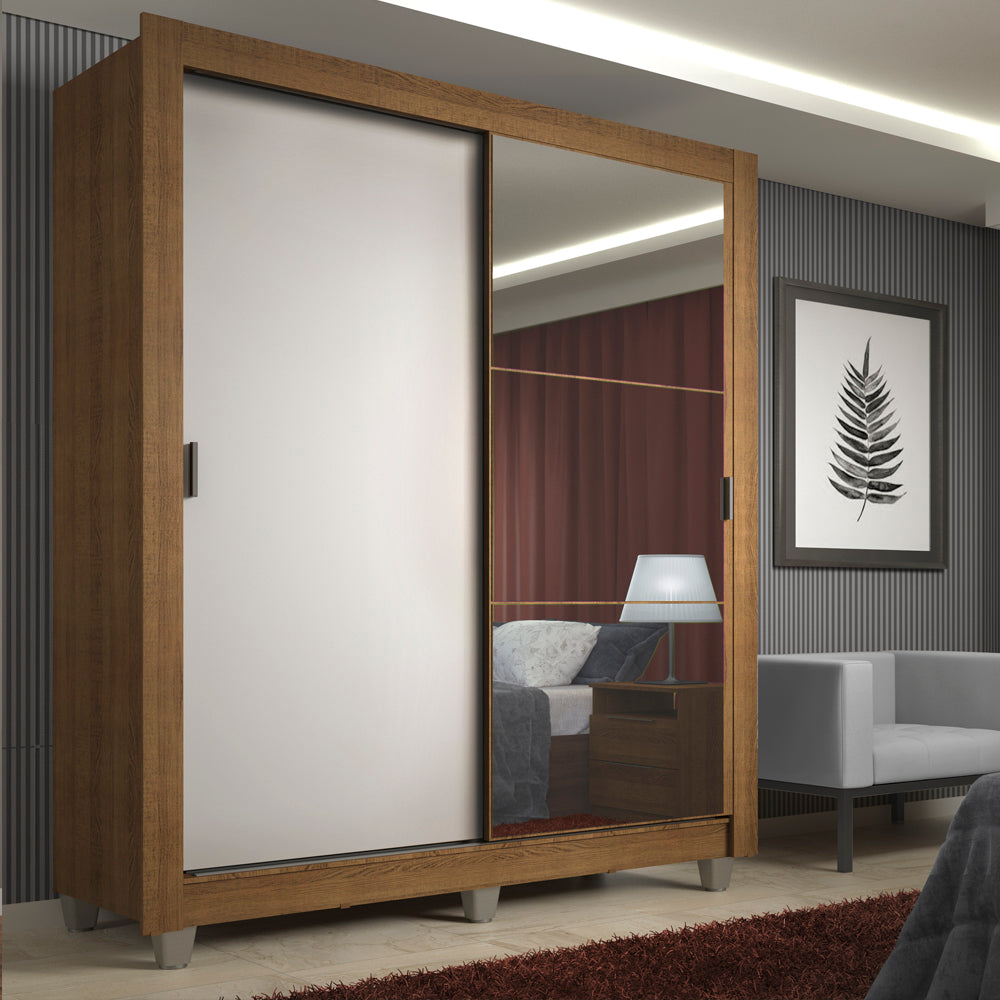 Clóset Soltero Denver 2 Puertas Corredizas Espejo con Patas Marrón/Blanco