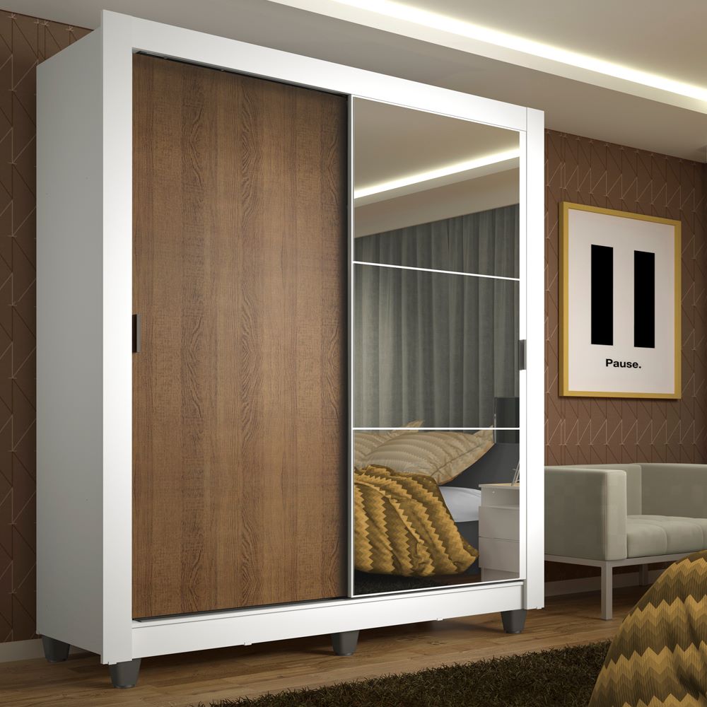 Clóset Soltero Denver 2 Puertas Corredizas Espejo con Patas Blanco/Marrón