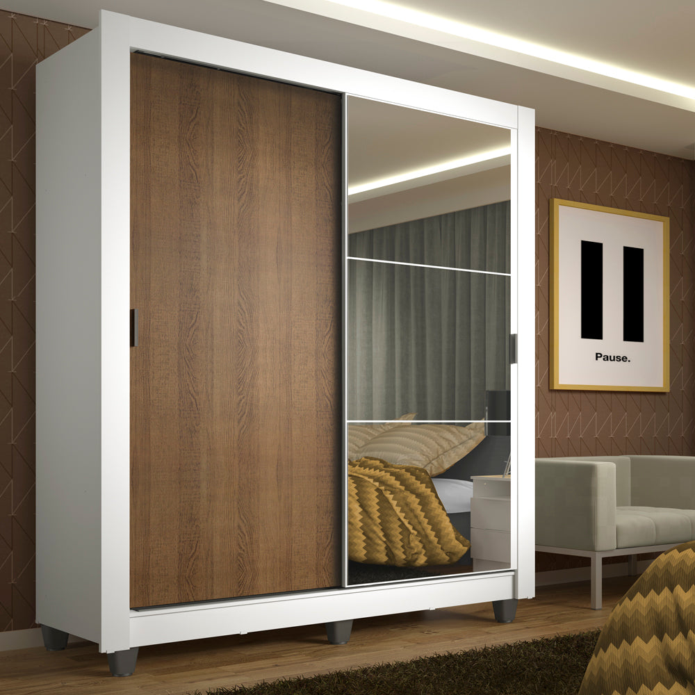 Clóset Soltero Denver 2 Puertas Corredizas Espejo con Patas Blanco/Marrón