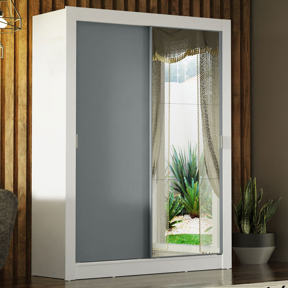 Clóset Soltero Denver 2 Puertas Corredizas con Espejo Blanco/Gris