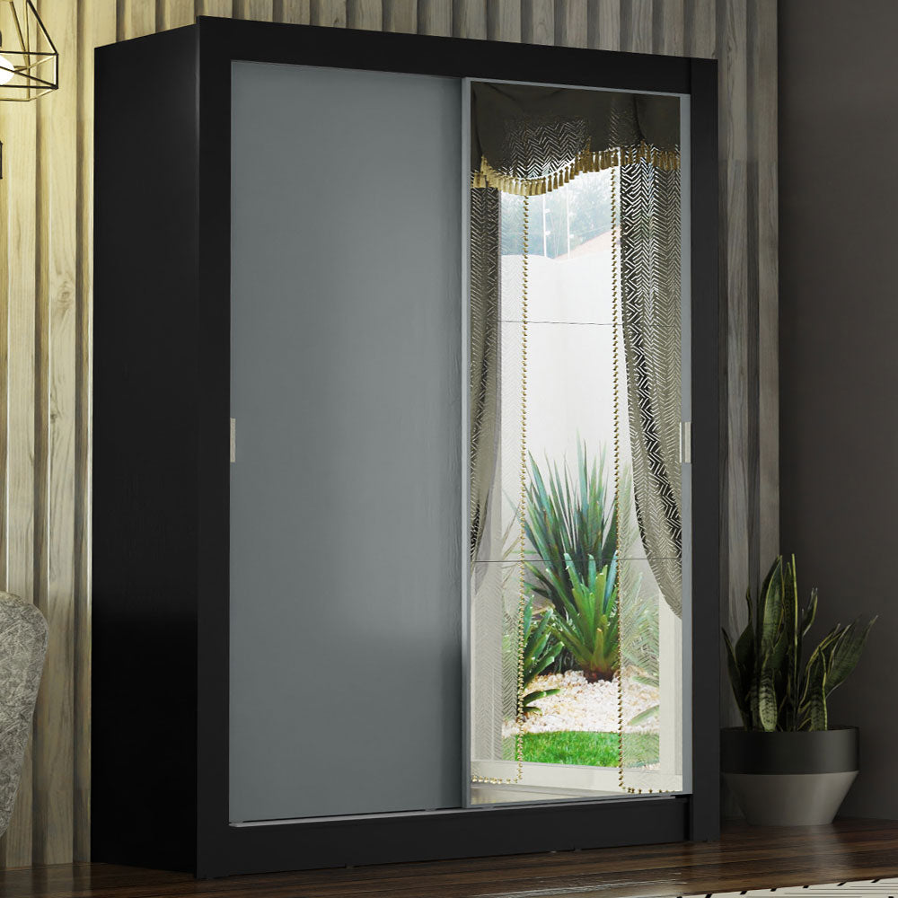 Clóset Soltero Denver 2 Puertas Corredizas con Espejo Negro/Gris