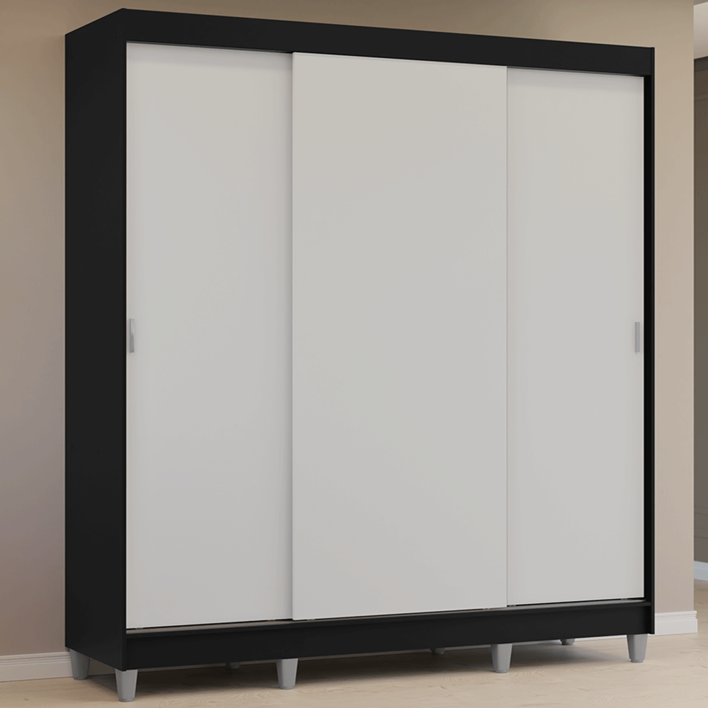 Clóset Matrimonial con Patas 3 Puertas Corredizas Negro/Blanco Reno Madesa
