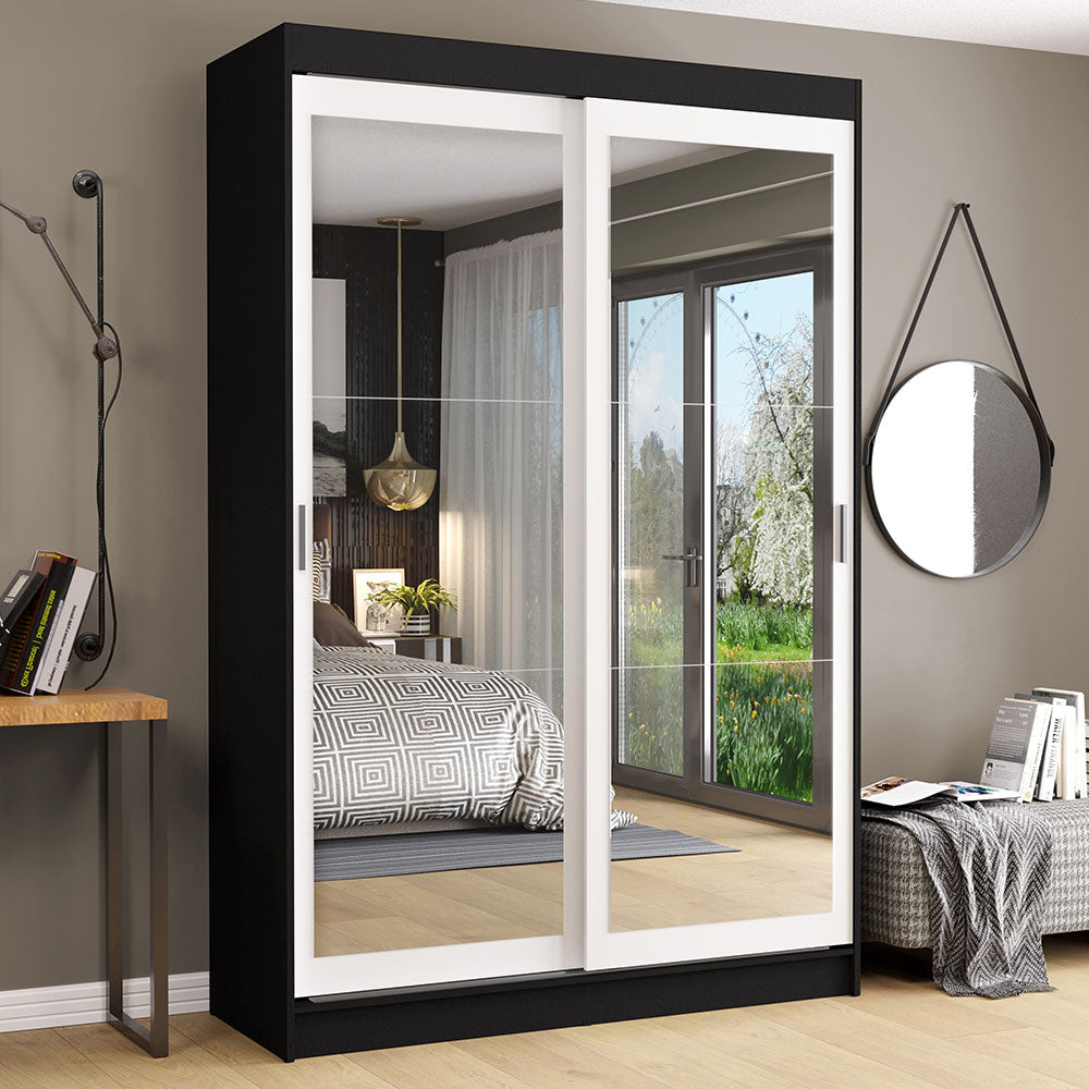 Clóset Soltero Tokio 2 Puertas Correderas con Espejos 2 Cajones Negro/Blanco