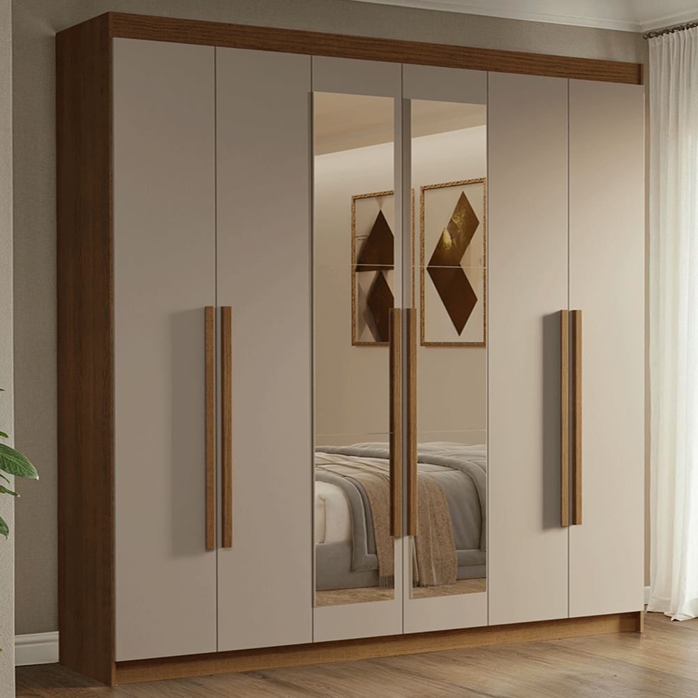 Clóset Matrimonial Venus 6 Puertas Batientes con Espejo Marrón/Crema/Marrón