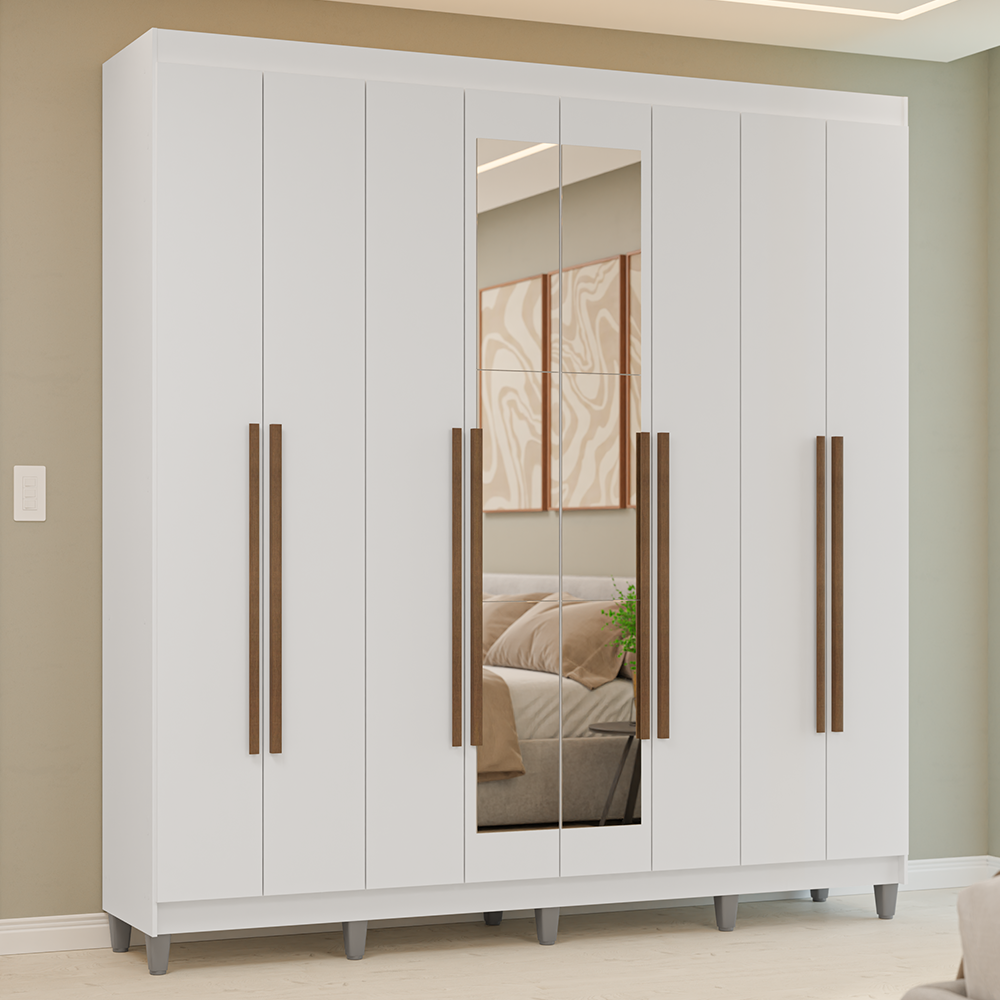 Clóset Matrimonial Venus 8 Puertas Batientes con Espejo con Patas Blanco/Blanco/Marrón
