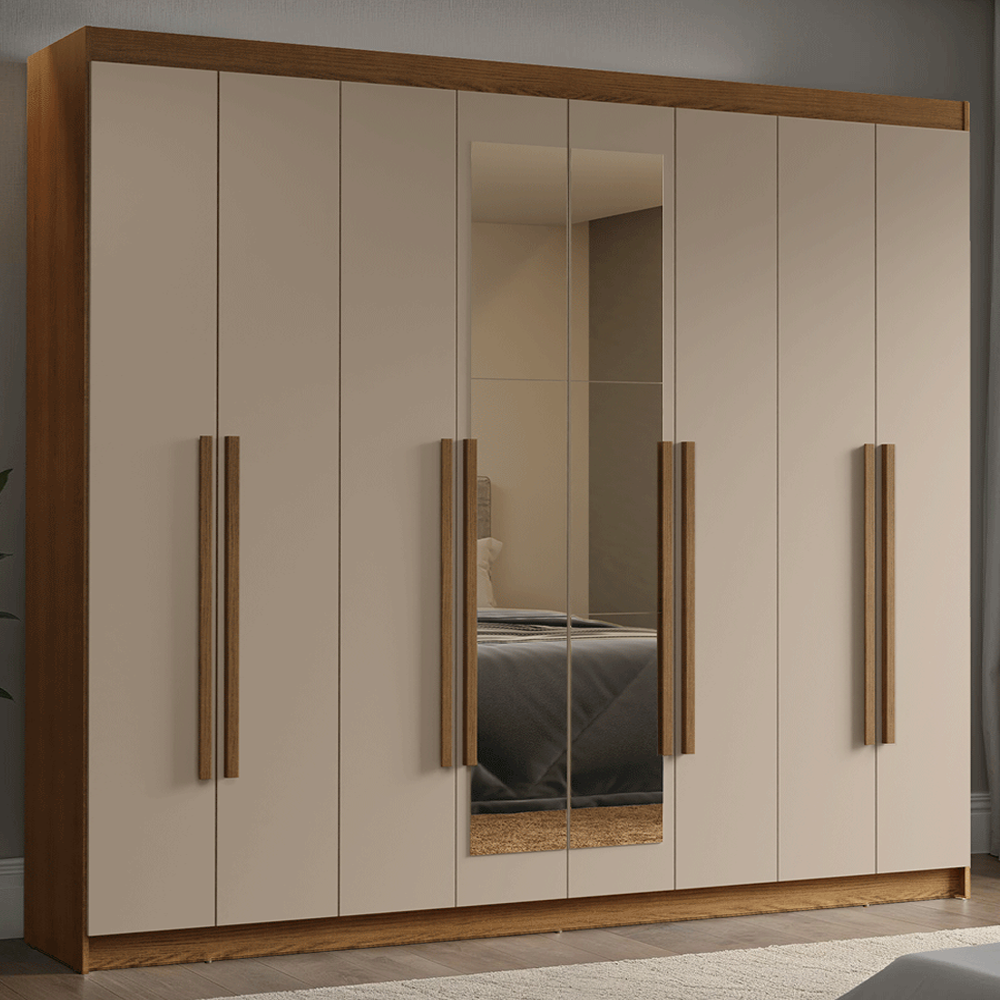 Clóset Matrimonial Venus 8 Puertas Batientes con Espejo Marrón/Crema/Marrón