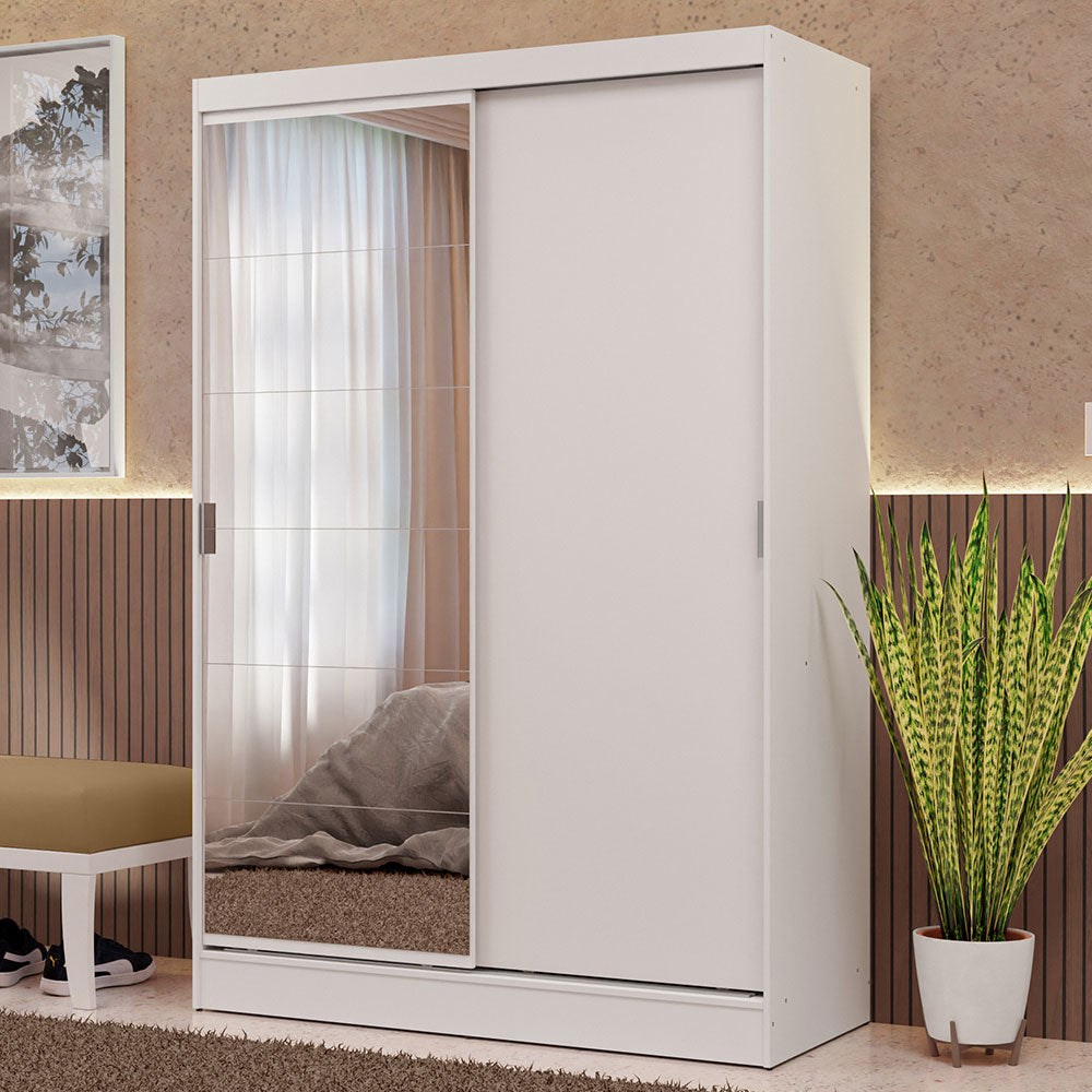 Clóset Soltero 2 Puertas Corredizas Espejo 2 Cajones Blanco Max