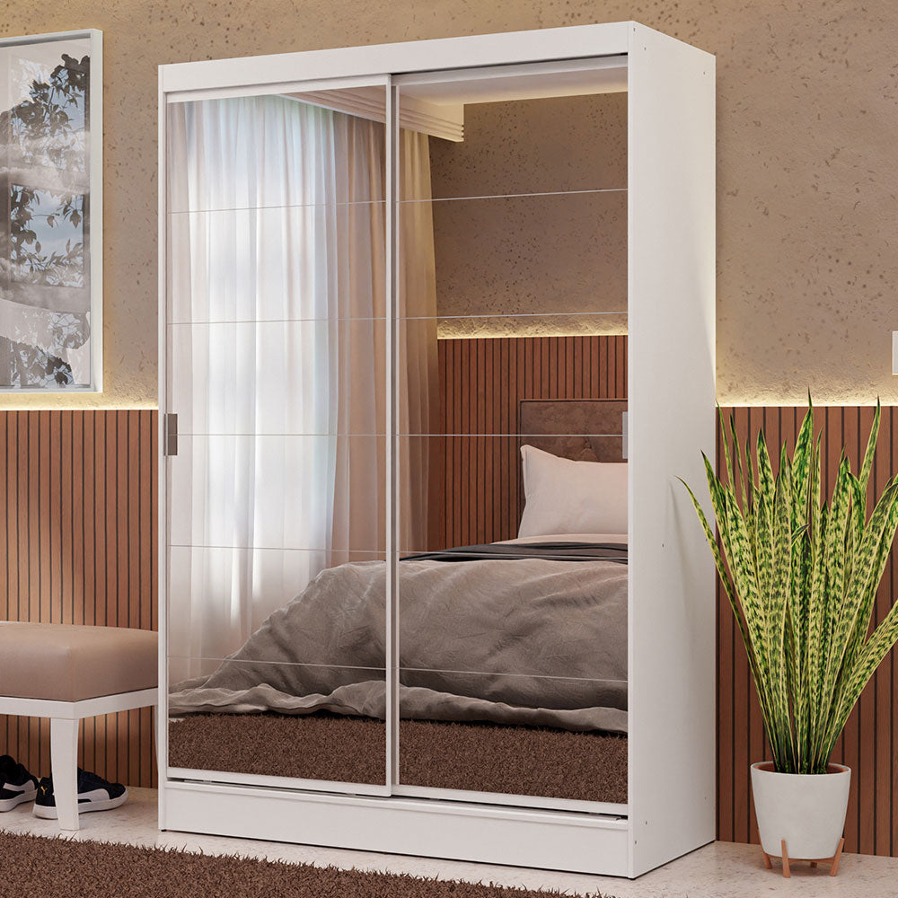 Clóset Soltero 2 Puertas Corredizas con Espejos 2 Cajones Blanco Max