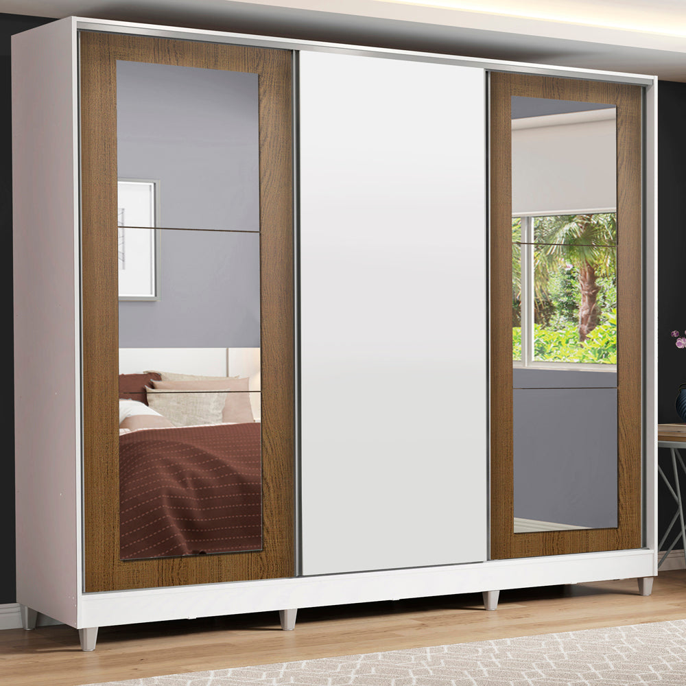 Clóset Matrimonial 100% MDF 3 Puertas Corredizas con Espejos Blanco/Marrón con Patas Eros