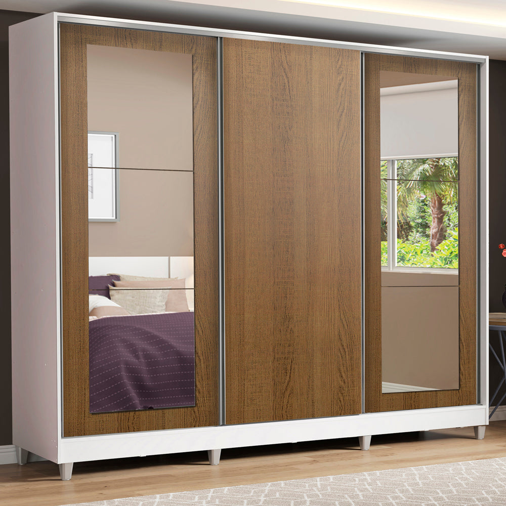 Clóset Matrimonial 100% MDF 3 Puertas Corredizas con Espejos Blanco/Marrón con Patas Eros