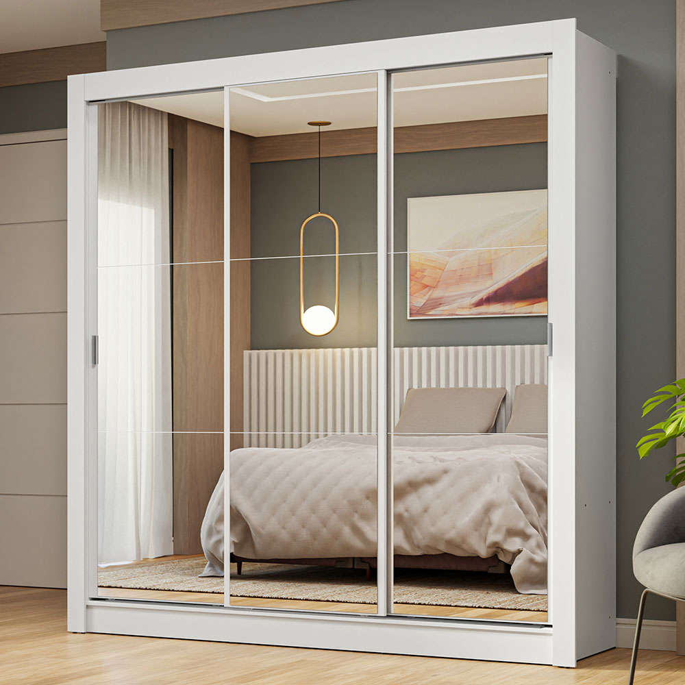 Clóset Matrimonial 3 Puertas Corredizas de Espejo Blanco Nobre