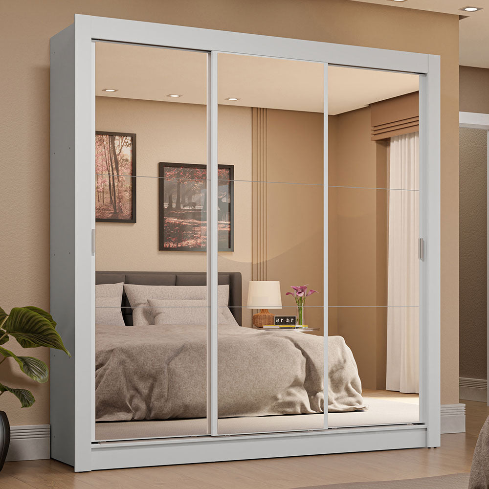 Clóset Matrimonial 3 Puertas Corredizas de Espejo 4 Cajones Blanco Sublime Plus