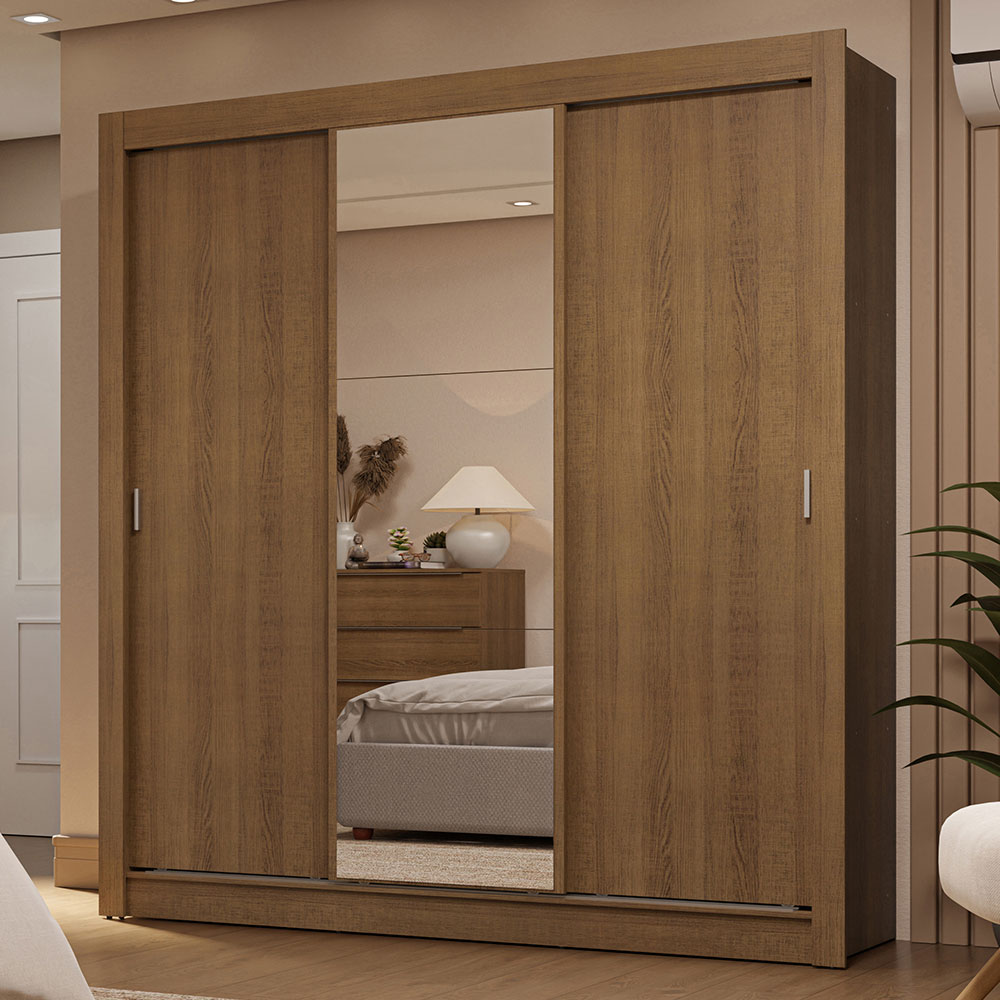 Clóset Matrimonial 3 Puertas Corredizas con Espejo 2 Cajones Marrón Sublime