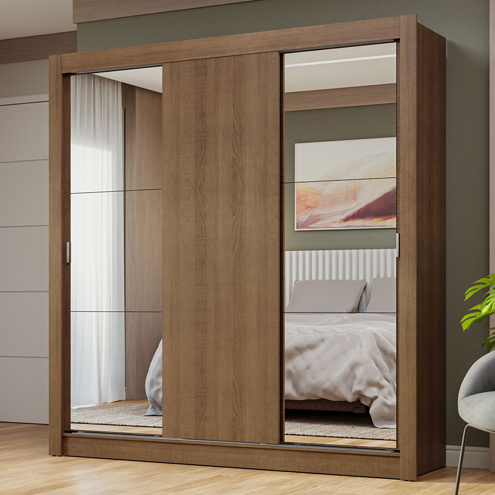 Clóset Matrimonial 3 Puertas Corredizas con Espejos Marrón Nobre