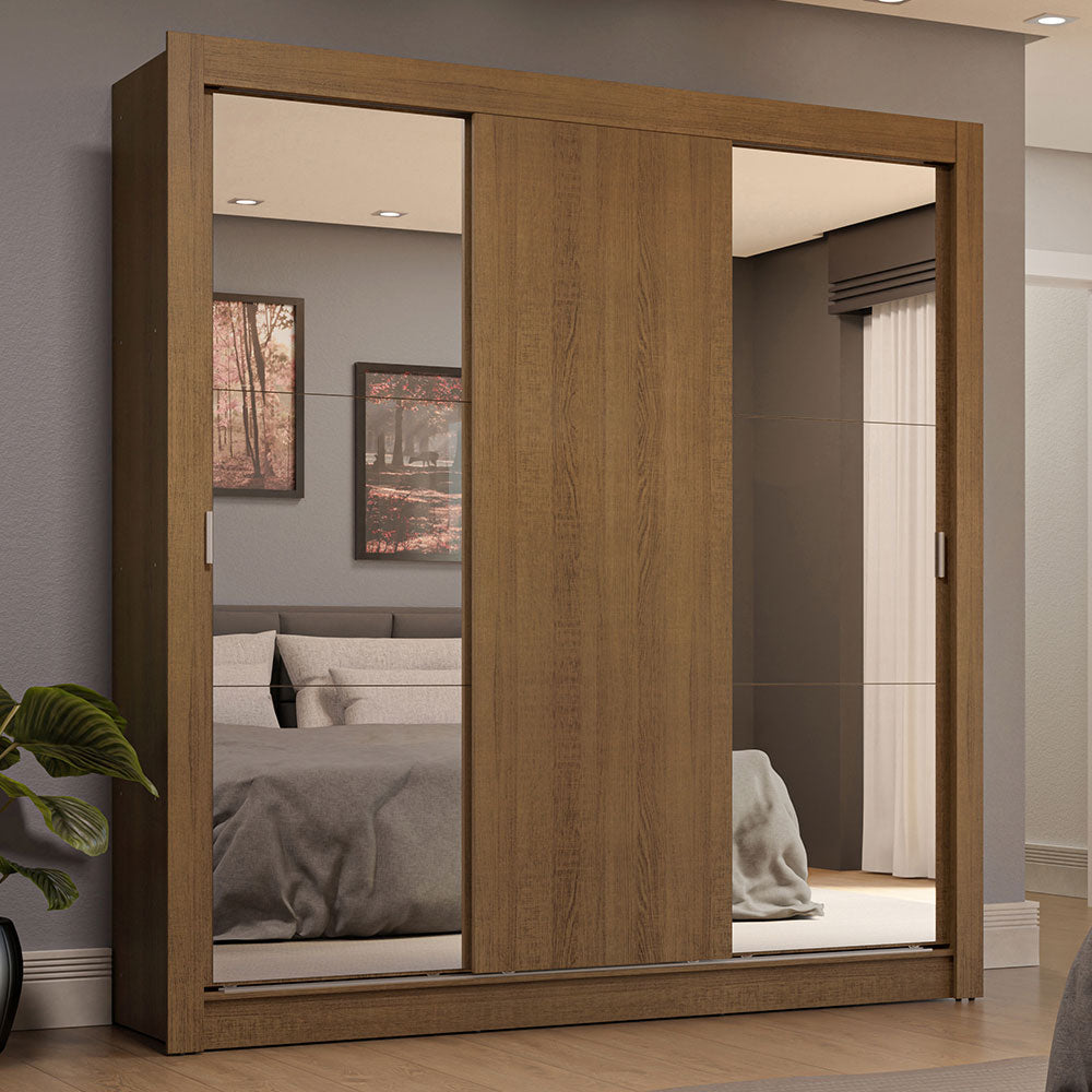 Clóset Matrimonial 3 Puertas Corredizas con Espejos 4 Cajones Marrón Sublime Plus