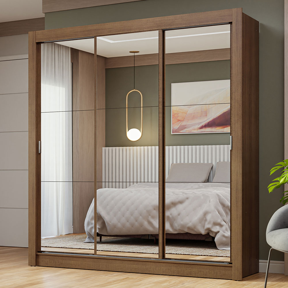 Clóset Matrimonial 3 Puertas Corredizas de Espejo Marrón Nobre