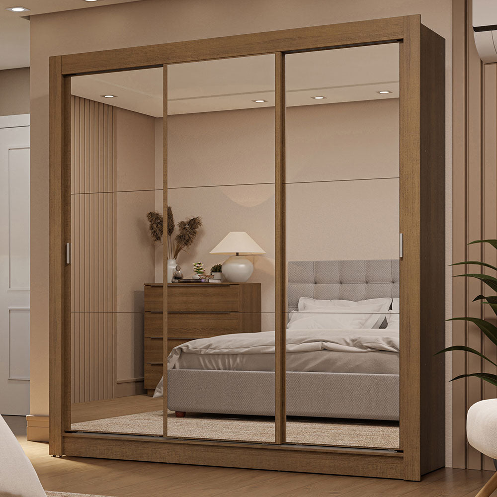 Clóset Matrimonial 3 Puertas Corredizas de Espejo 2 Cajones Marrón Sublime