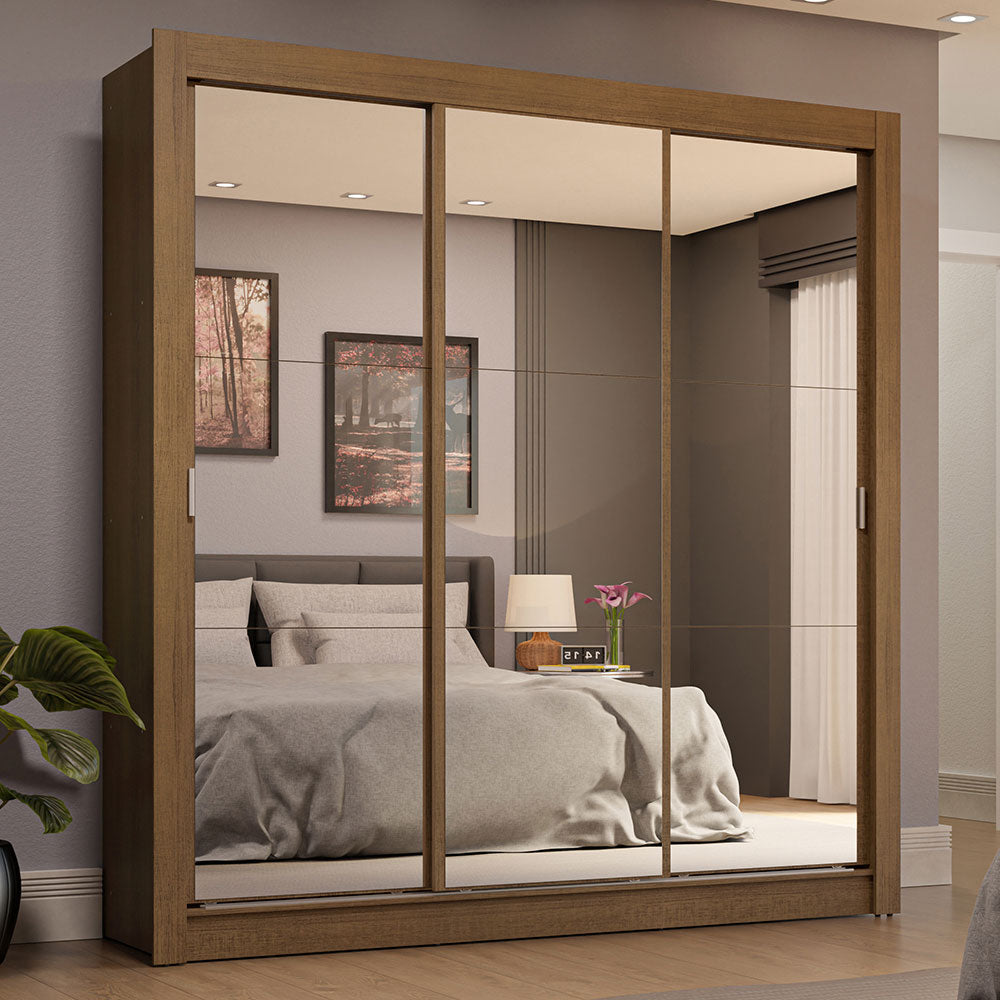 Clóset Matrimonial 3 Puertas Corredizas de Espejo 4 Cajones Marrón Sublime Plus