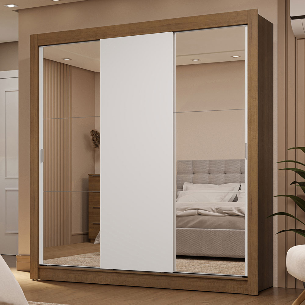 Clóset Matrimonial 3 Puertas Corredizas con Espejos 2 Cajones Marrón/Blanco Sublime