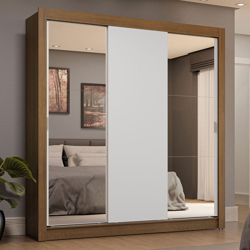 Clóset Matrimonial 3 Puertas Corredizas con Espejos 4 Cajones Marrón/Blanco Sublime Plus