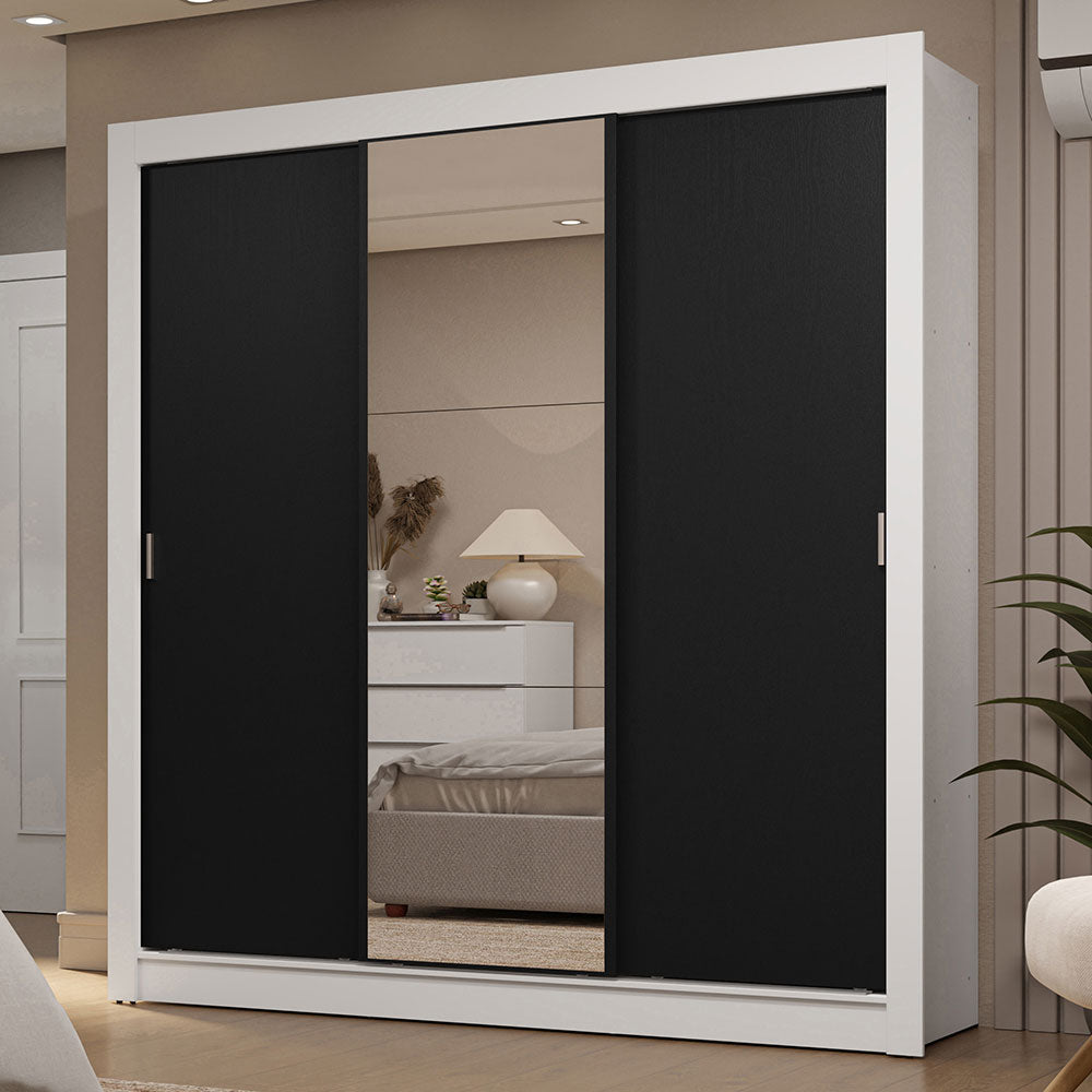 Clóset Matrimonial 3 Puertas Corredizas con Espejo 2 Cajones Blanco/Negro Sublime
