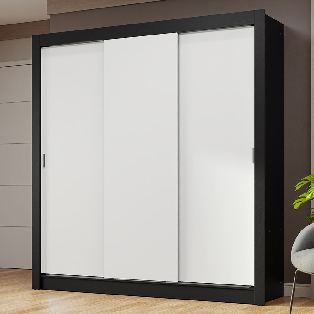 Clóset Matrimonial 3 Puertas Corredizas Negro/Blanco Nobre