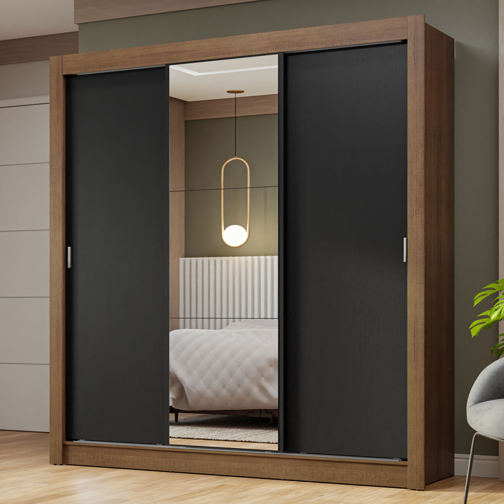 Clóset Matrimonial 3 Puertas Corredizas con Espejo Marrón/Negro Nobre