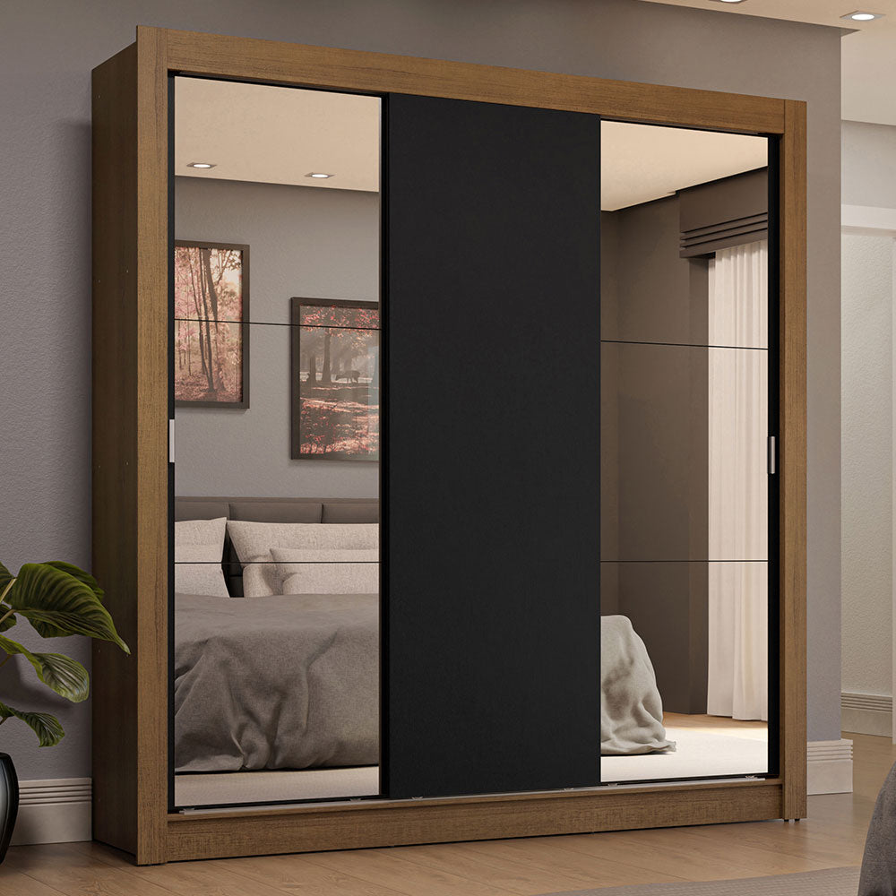 Clóset Matrimonial 3 Puertas Corredizas con Espejos 4 Cajones Marrón/Negro Sublime Plus