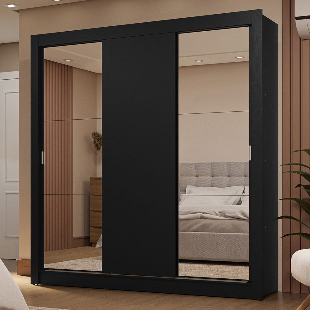 Clóset Matrimonial 3 Puertas Corredizas con Espejos 2 Cajones Negro Sublime