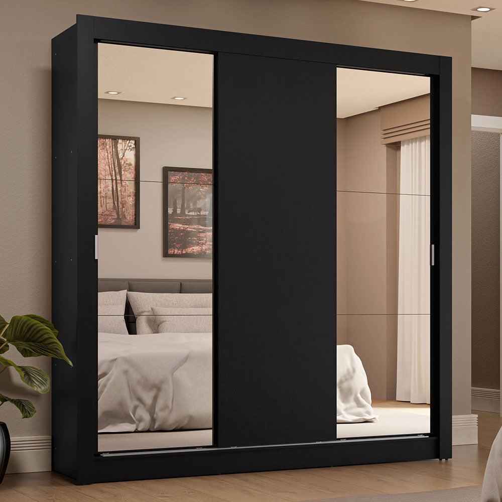 Clóset Matrimonial 3 Puertas Corredizas con Espejos 4 Cajones Negro Sublime Plus