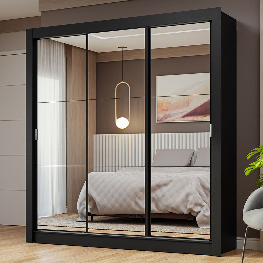 Clóset Matrimonial 3 Puertas Corredizas de Espejo Negro Nobre