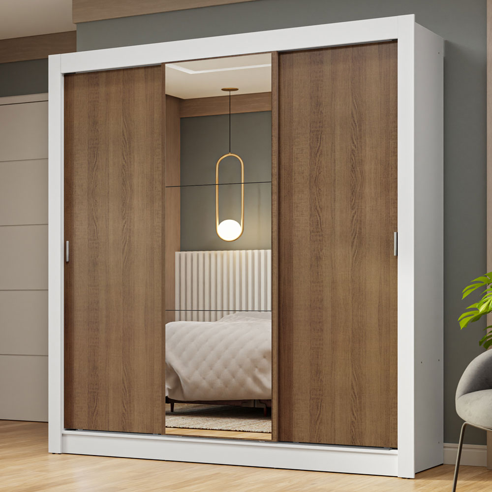 Clóset Matrimonial 3 Puertas Corredizas con Espejo Blanco/Marrón Nobre