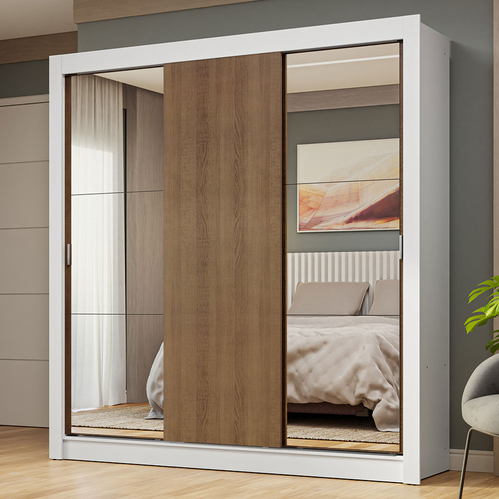 Clóset Matrimonial 3 Puertas Corredizas con Espejos Blanco/Marrón Nobre