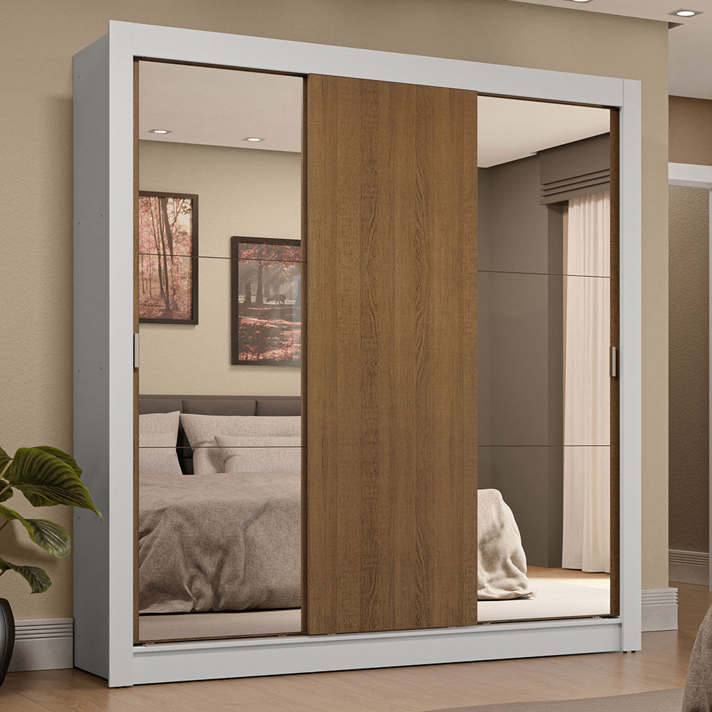 Clóset Matrimonial 3 Puertas Corredizas con Espejos 4 Cajones Blanco/Marrón Sublime Plus