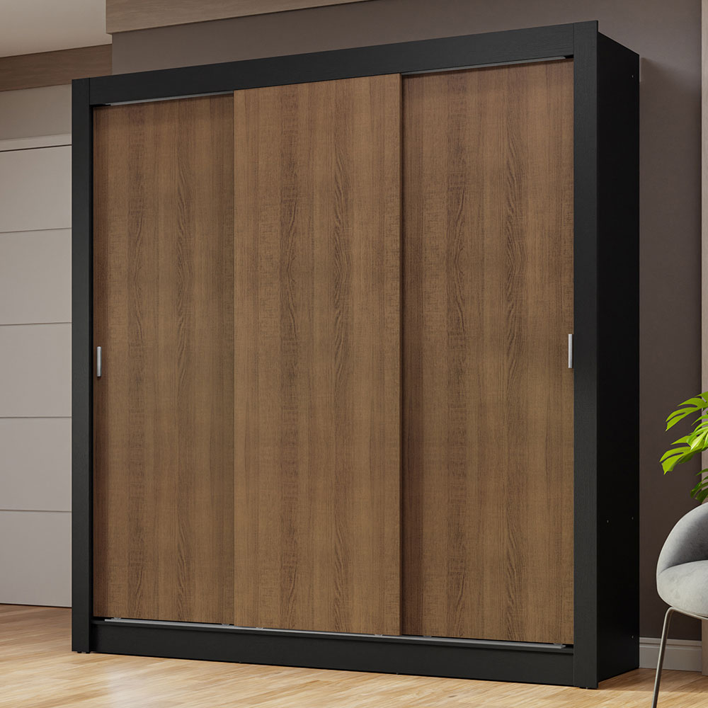 Clóset Matrimonial 3 Puertas Corredizas Negro/Marrón Nobre